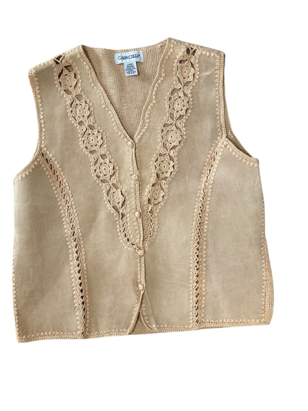VINTAGE CABIN CREEK Leather & Crochet Vest - Picture 2 of 7